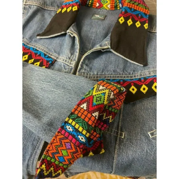 French Cuff Womens Denim Jacket With Colorful Embroidery Design Sz M/L ? - Picture 5 of 7